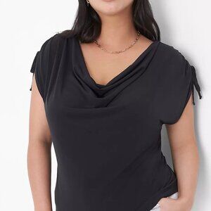 Lane Bryant Black Sleeveless Cowl Neck Top with Cinched Tie Shoulders